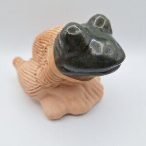Frog Chia Grow Pet‎ Set 4 Inch Handmade Vintage Home Garden Clay Animal Green